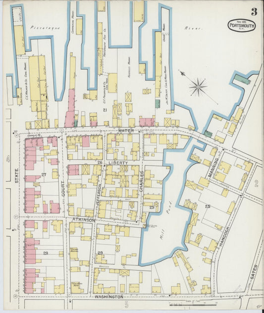 Sanborn Fire Insurance Map from Portsmouth, Rockingham County, New Hampshire (1892), Sheet #0003 - Historic Sanborn Fire Insurance Map Print, vintage old map wall art, antique decor, genealogy gift, New Hampshire New Hampshire map