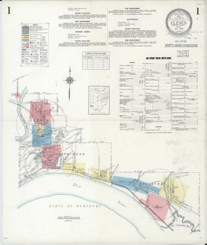 Sanborn Fire Insurance Map from Cleves, Hamilton County, Ohio (1938), Sheet #0001 - Historic Sanborn Fire Insurance Map Print, vintage old map wall art, antique decor, genealogy gift, Ohio Ohio map