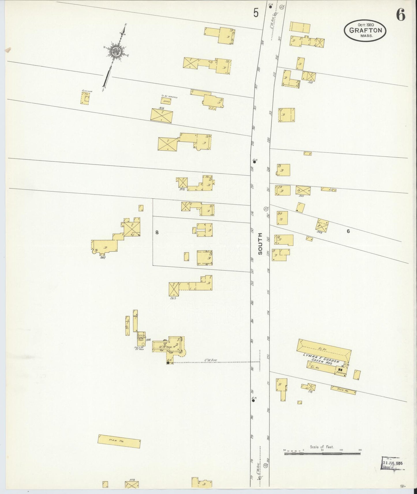 Sanborn Fire Insurance Map from Grafton, Worcester County, Massachusetts (1910), Sheet #0006 - Complete Map Set gallery image, historic Sanborn map, vintage wall art, Massachusetts Massachusetts