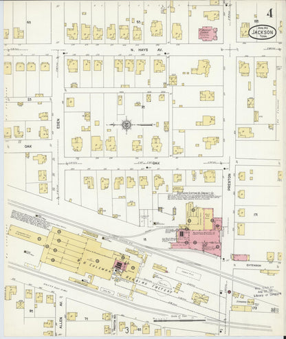 Sanborn Fire Insurance Map from Jackson, Madison County, Tennessee (1912), Sheet #0004 - Complete Map Set gallery image, historic Sanborn map, vintage wall art, Tennessee Tennessee