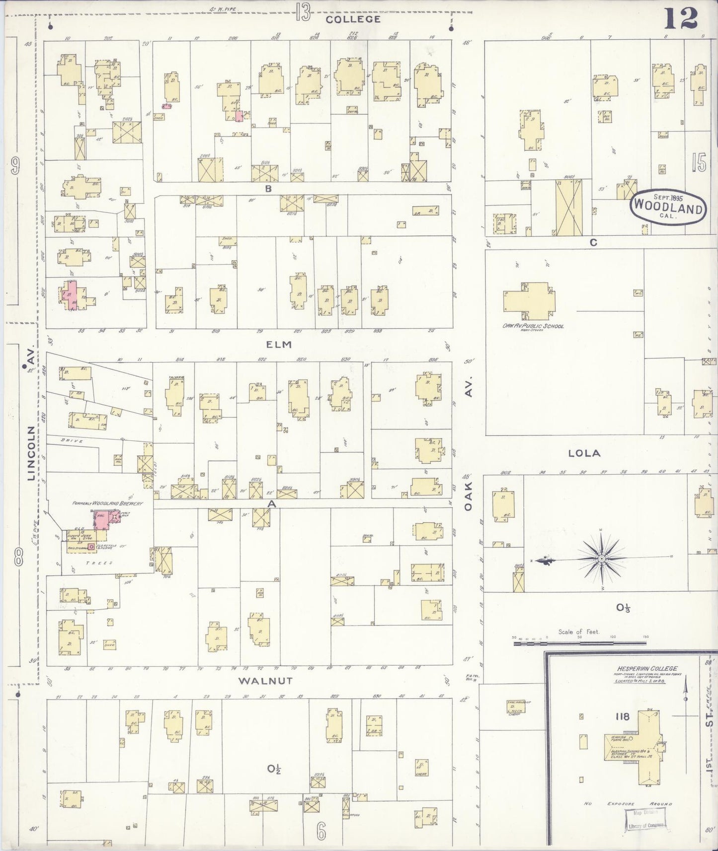 Sanborn Fire Insurance Map from Woodland, Yolo County, California (1895), Sheet #0012 - Complete Map Set gallery image, historic Sanborn map, vintage wall art, California California