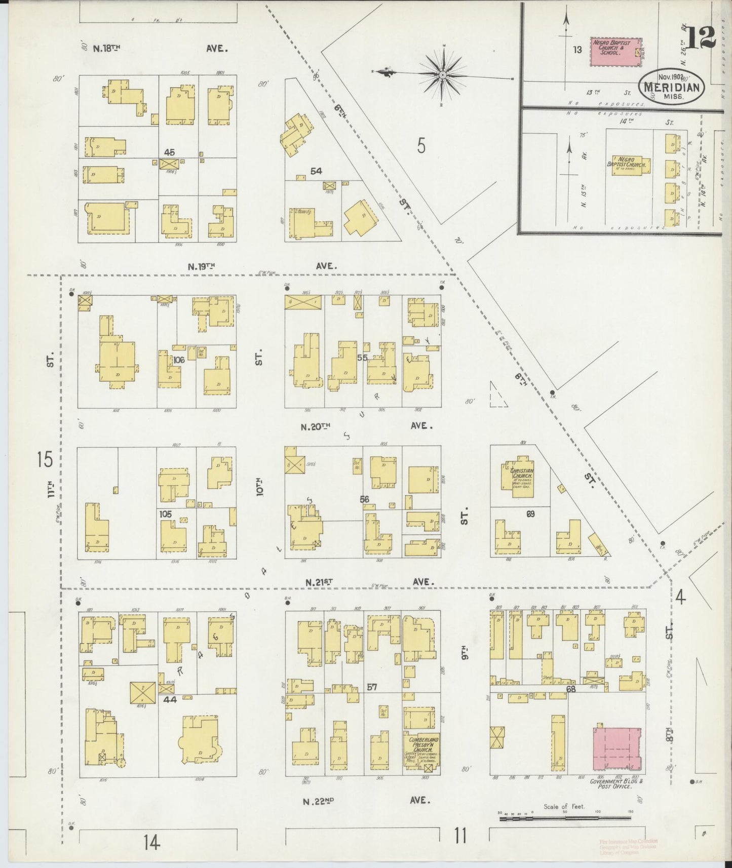 Sanborn Fire Insurance Map from Meridian, Lauderdale County, Mississippi (1902), Sheet #0012 - Complete Map Set gallery image, historic Sanborn map, vintage wall art, Mississippi Mississippi