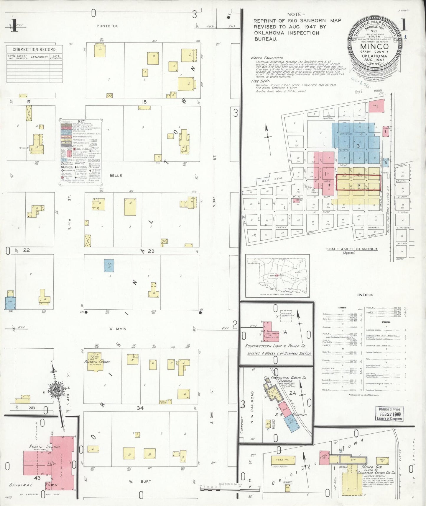 Sanborn Fire Insurance Map from Minco, Grady County, Oklahoma (1947), Sheet #0001 - Complete Map Set gallery image, historic Sanborn map, vintage wall art, Oklahoma Oklahoma