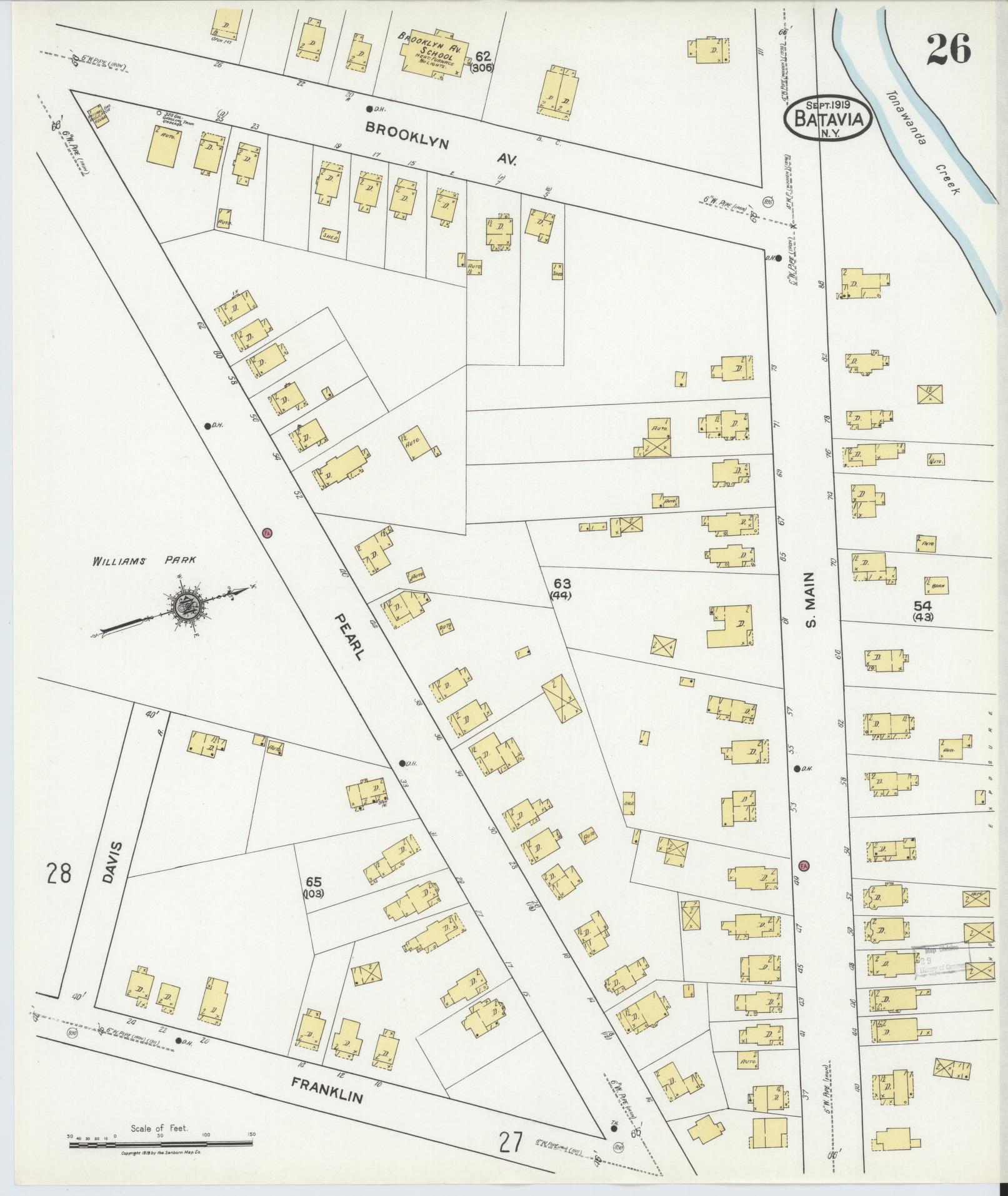 Sanborn Fire Insurance Map from Batavia, Genesee County, New York (1919), Sheet #0026 - Historic Sanborn Fire Insurance Map Print, vintage old map wall art, antique decor, genealogy gift, New York New York map