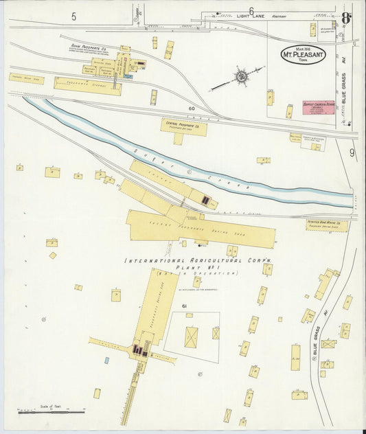 Sanborn Fire Insurance Map from Mount Pleasant, Maury County, Tennessee (1916), Sheet #0008 - Historic Sanborn Fire Insurance Map Print, vintage old map wall art, antique decor, genealogy gift, Tennessee Tennessee map