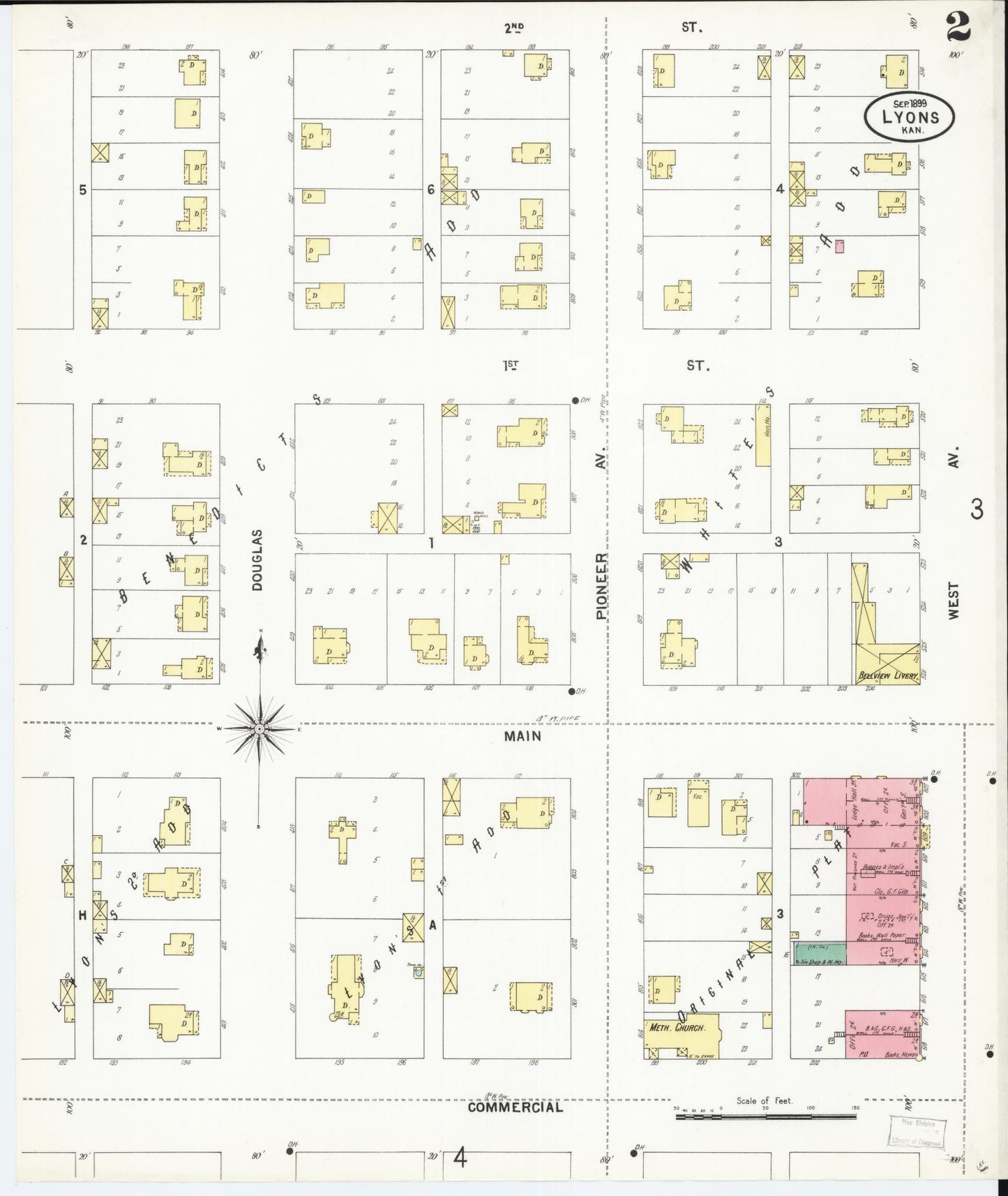 Sanborn Fire Insurance Map from Lyons, Rice County, Kansas (1899), Sheet #0002 - Historic Sanborn Fire Insurance Map Print, vintage old map wall art, antique decor, genealogy gift, Kansas Kansas map