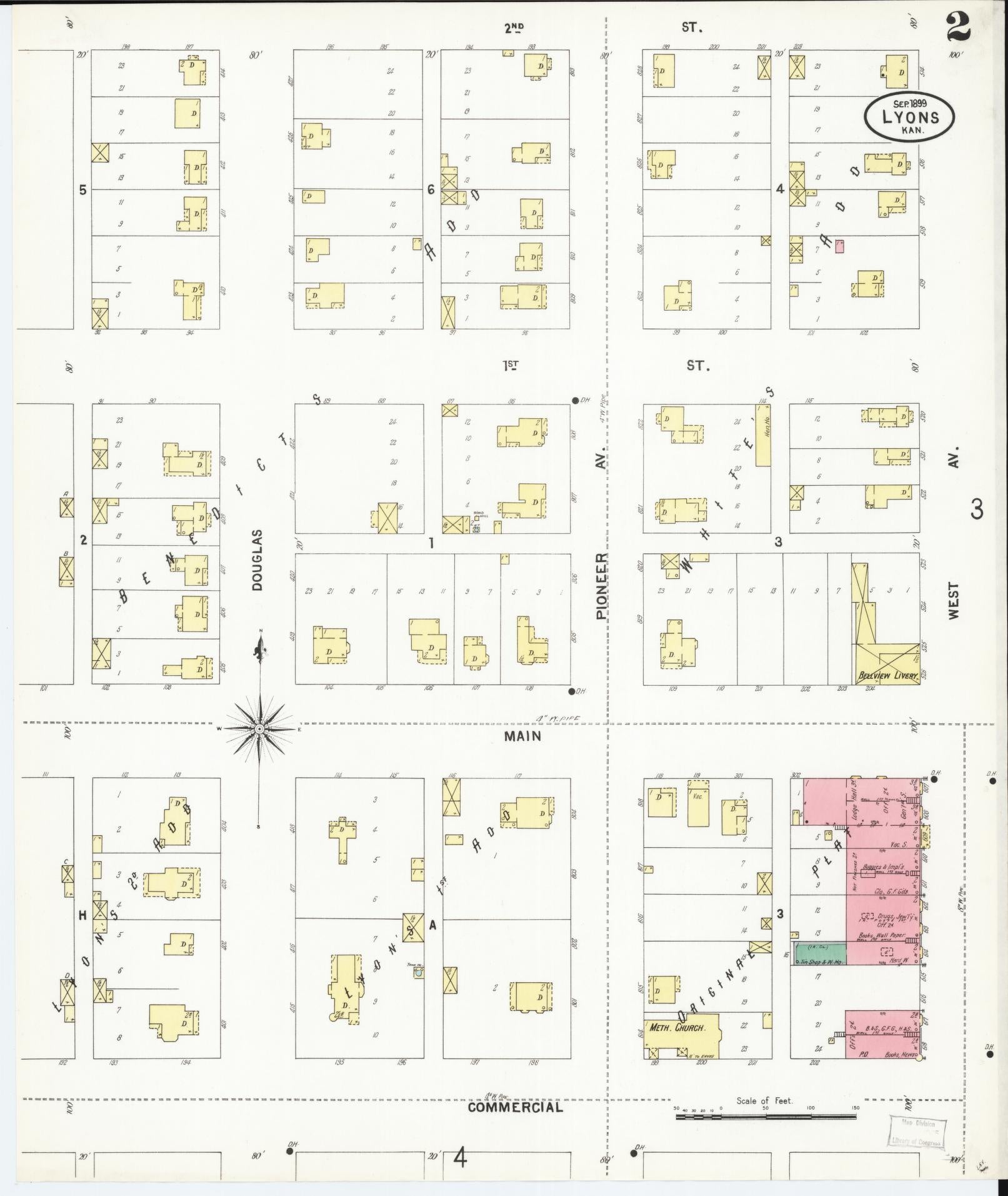 Sanborn Fire Insurance Map from Lyons, Rice County, Kansas (1899), Sheet #0002 - Historic Sanborn Fire Insurance Map Print, vintage old map wall art, antique decor, genealogy gift, Kansas Kansas map