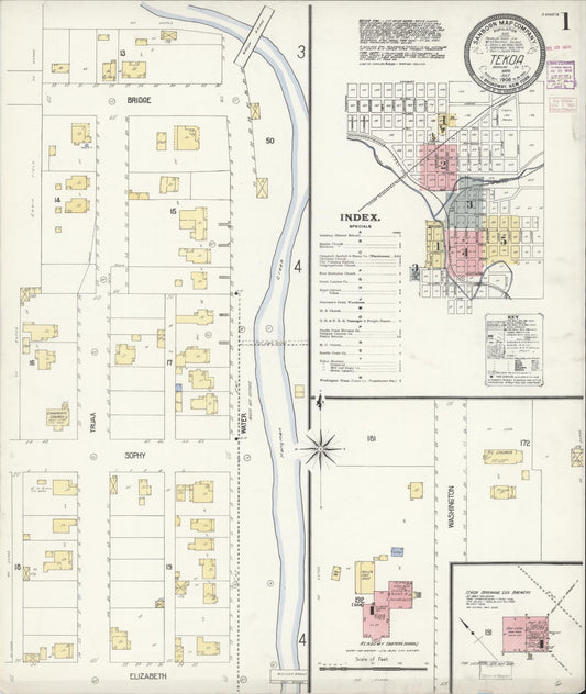 Sanborn Fire Insurance Map from Tekoa, Whitman County, Washington (1908), Sheet #0001 - Complete Map Set gallery image, historic Sanborn map, vintage wall art, Washington Washington