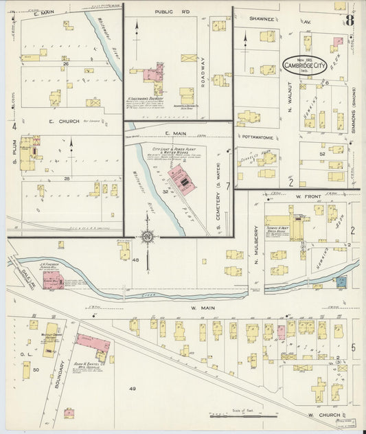 Sanborn Fire Insurance Map from Cambridge City, Wayne County, Indiana (1913), Sheet #0008 - Historic Sanborn Fire Insurance Map Print, vintage old map wall art, antique decor, genealogy gift, Indiana Indiana map