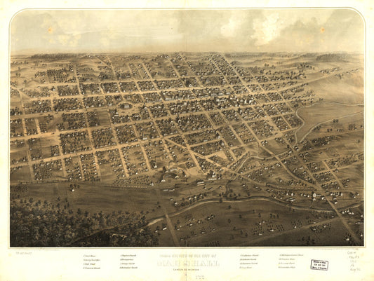 Birds eye view of the city of Marshall, Calhoun Co., Michigan. (1868) – Historic Bird’s-Eye View Panorama Print
