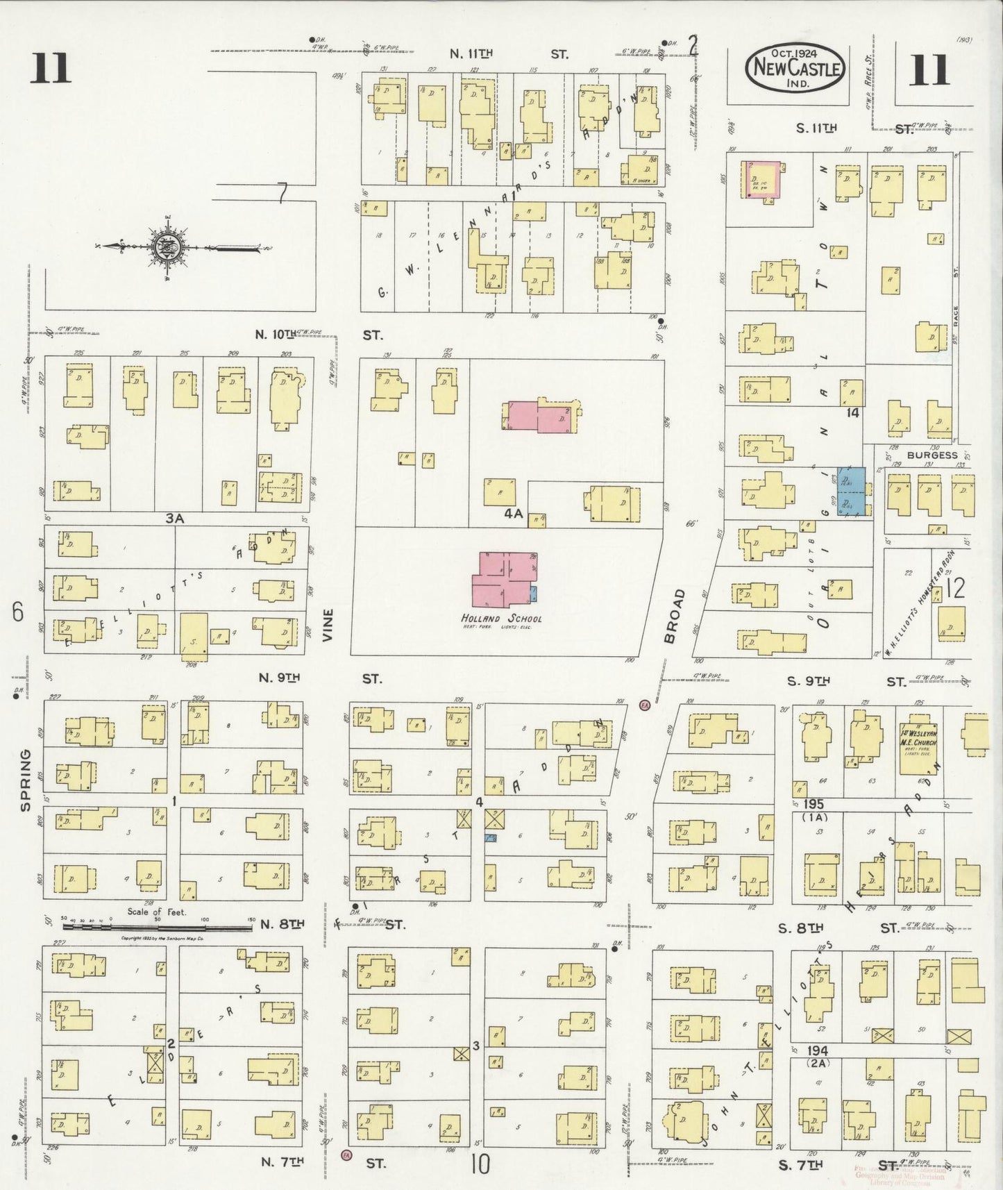 Sanborn Fire Insurance Map from New Castle, Henry County, Indiana (1924), Sheet #0011 - Complete Map Set gallery image, historic Sanborn map, vintage wall art, Indiana Indiana