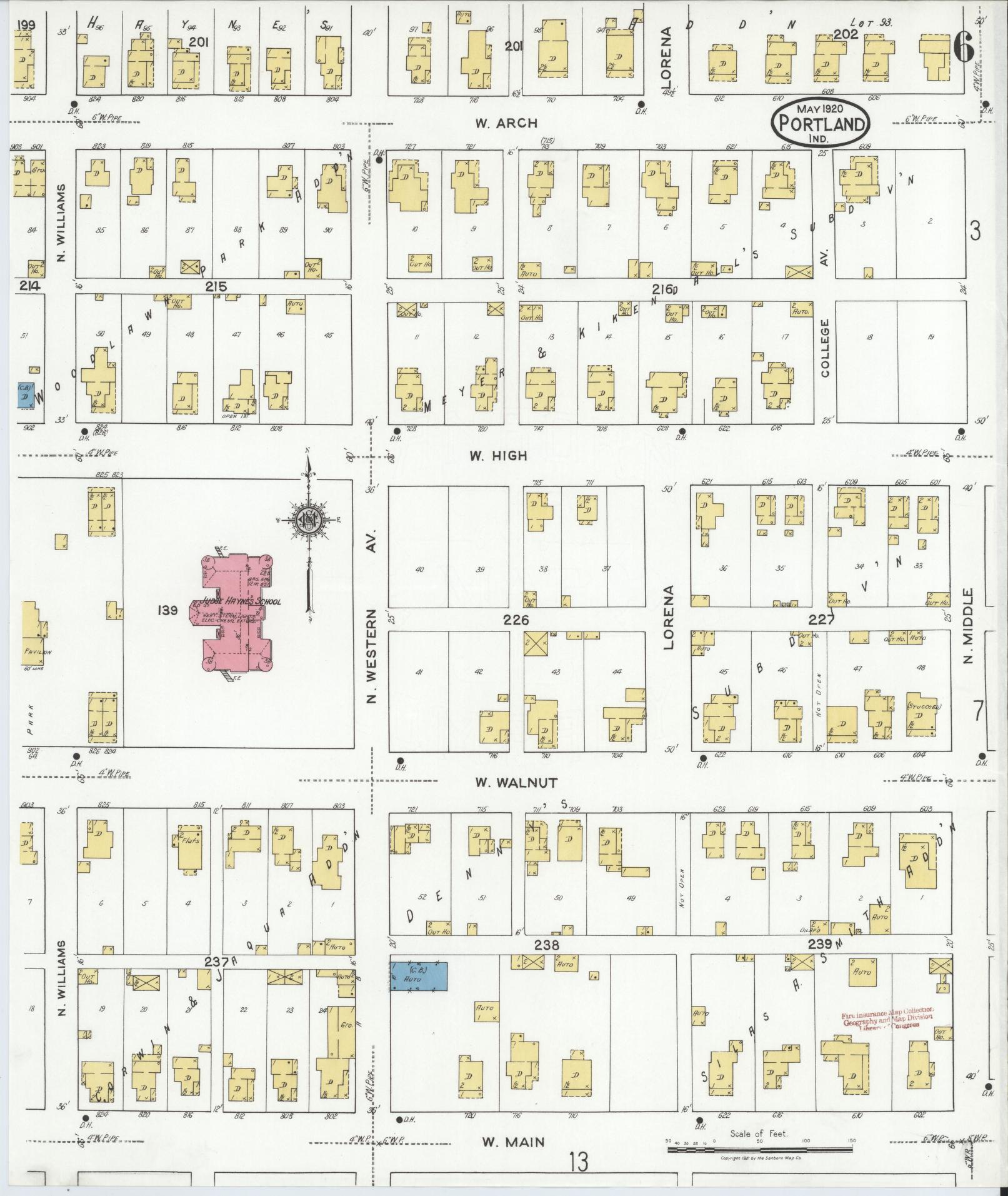 Sanborn Fire Insurance Map from Portland, Jay County, Indiana (1920), Sheet #0006 - Complete Map Set gallery image, historic Sanborn map, vintage wall art, Indiana Indiana