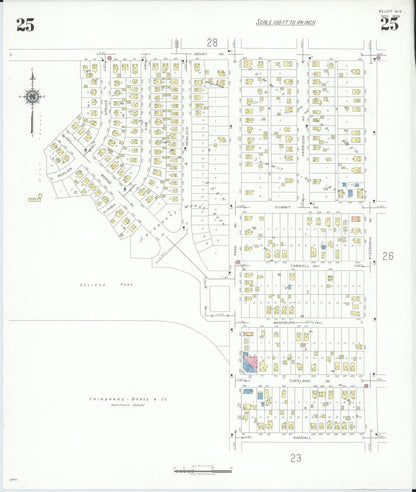 Sanborn Fire Insurance Map from Beloit, Rock County, Wisconsin (1939), Sheet #0025 - Historic Sanborn Fire Insurance Map Print, vintage old map wall art, antique decor, genealogy gift, Wisconsin Wisconsin map