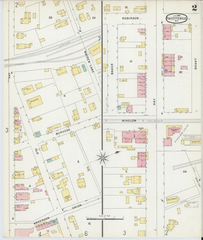 Sanborn Fire Insurance Map from Fayetteville, Cumberland County, North Carolina (1896), Sheet #0002 - Complete Map Set gallery image, historic Sanborn map, vintage wall art, North Carolina North Carolina