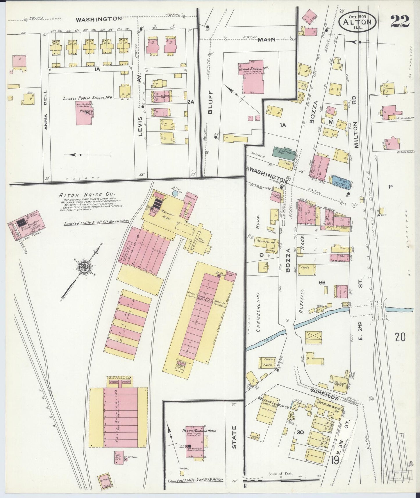 Sanborn Fire Insurance Map from Alton, Madison County, Illinois (1909), Sheet #0022 - Historic Sanborn Fire Insurance Map Print, vintage old map wall art, antique decor, genealogy gift, Illinois Illinois map