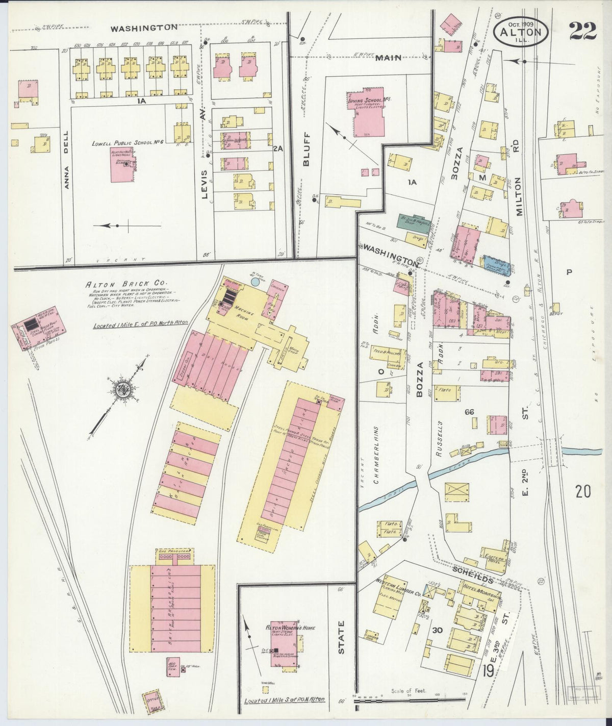 Sanborn Fire Insurance Map from Alton, Madison County, Illinois (1909), Sheet #0022 - Historic Sanborn Fire Insurance Map Print, vintage old map wall art, antique decor, genealogy gift, Illinois Illinois map