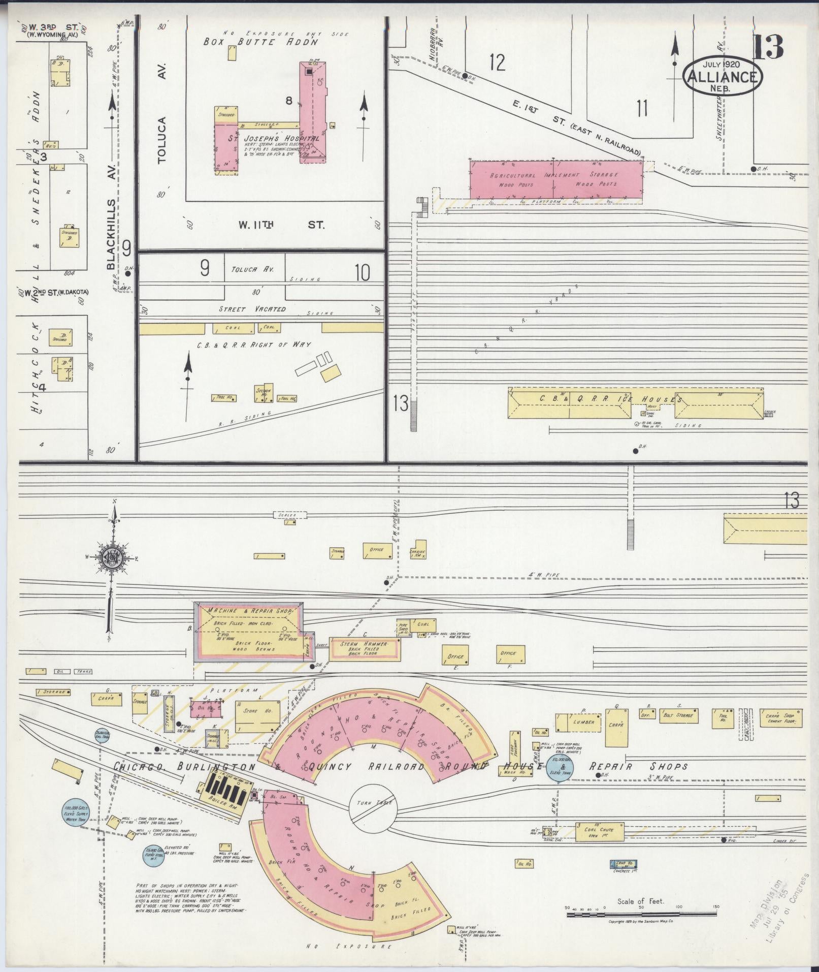 Sanborn Fire Insurance Map from Alliance, Box Butte County, Nebraska (1920), Sheet #0013 - Complete Map Set gallery image, historic Sanborn map, vintage wall art, Nebraska Nebraska