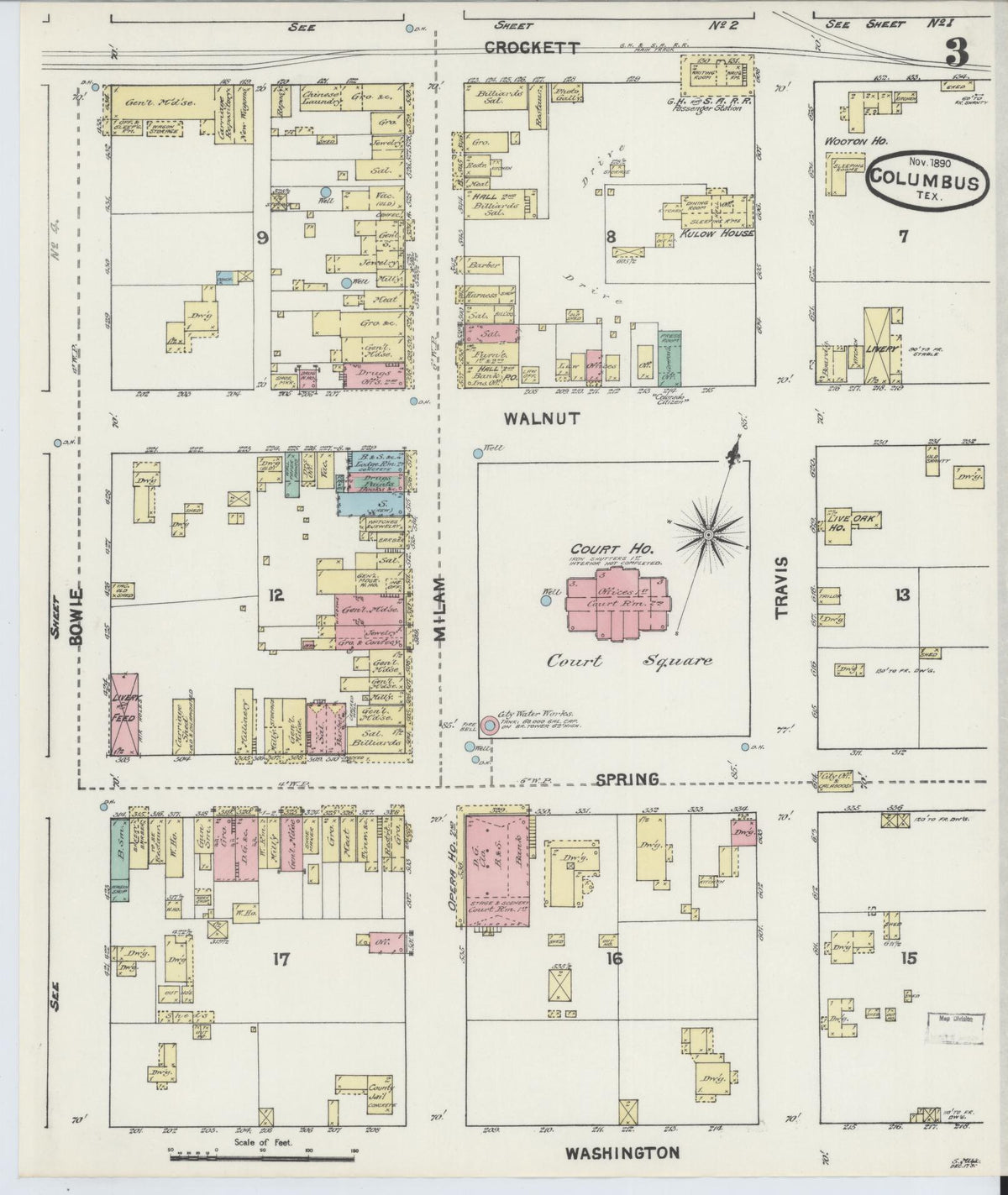Sanborn Fire Insurance Map from Columbus, Colorado County, Texas (1890), Sheet #0003 - Complete Map Set gallery image, historic Sanborn map, vintage wall art, Texas Texas