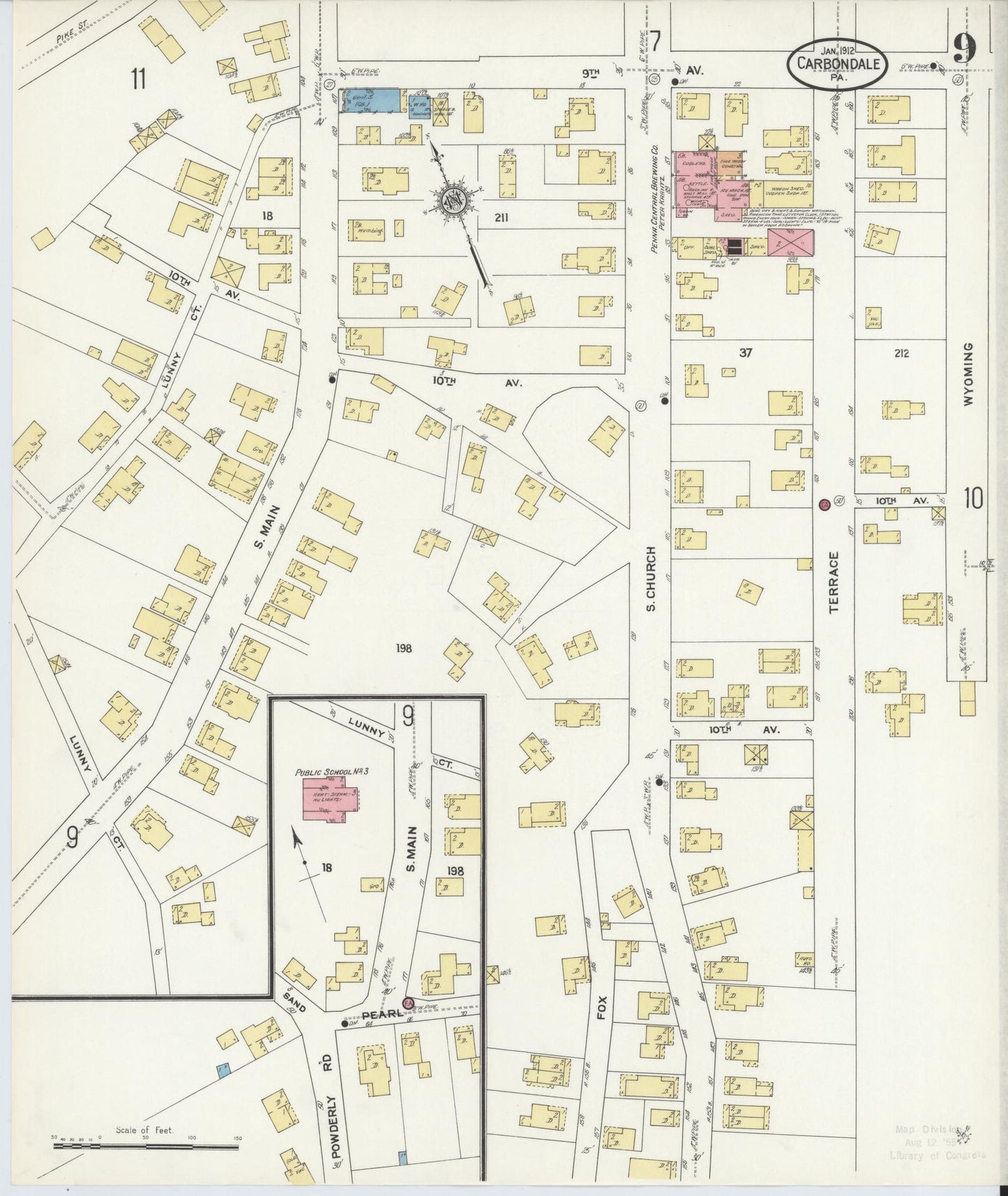 Sanborn Fire Insurance Map from Carbondale, Lackawanna County, Pennsylvania (1912), Sheet #0009 - Historic Sanborn Fire Insurance Map Print, vintage old map wall art, antique decor, genealogy gift, Pennsylvania Pennsylvania map