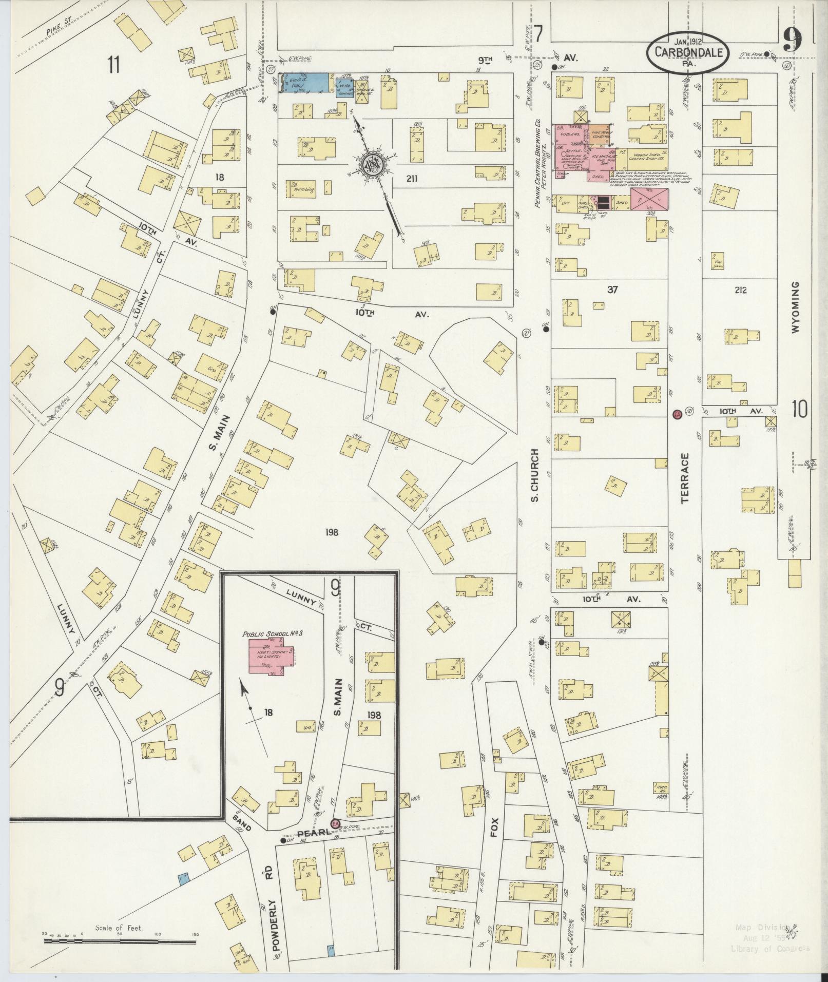 Sanborn Fire Insurance Map from Carbondale, Lackawanna County, Pennsylvania (1912), Sheet #0009 - Historic Sanborn Fire Insurance Map Print, vintage old map wall art, antique decor, genealogy gift, Pennsylvania Pennsylvania map