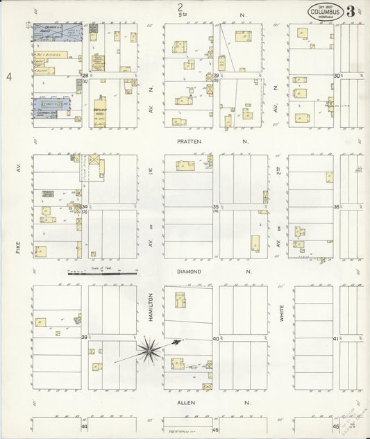 Sanborn Fire Insurance Map from Columbus, Stillwater County, Montana (1907), Sheet #0003 - Historic Sanborn Fire Insurance Map Print, vintage old map wall art, antique decor, genealogy gift, Montana Montana map