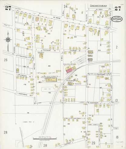 Sanborn Fire Insurance Map from Dothan, Houston County, Alabama (1924), Sheet #0027 - Complete Map Set gallery image, historic Sanborn map, vintage wall art, Alabama Alabama
