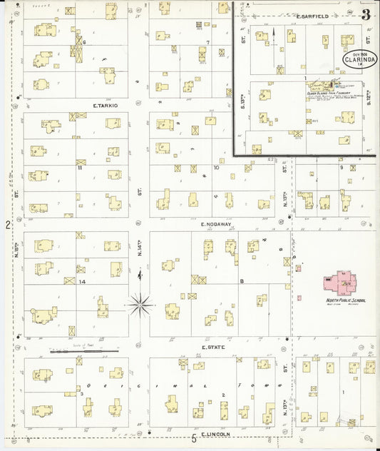 Sanborn Fire Insurance Map from Clarinda, Page County, Iowa (1906), Sheet #0003 - Historic Sanborn Fire Insurance Map Print, vintage old map wall art