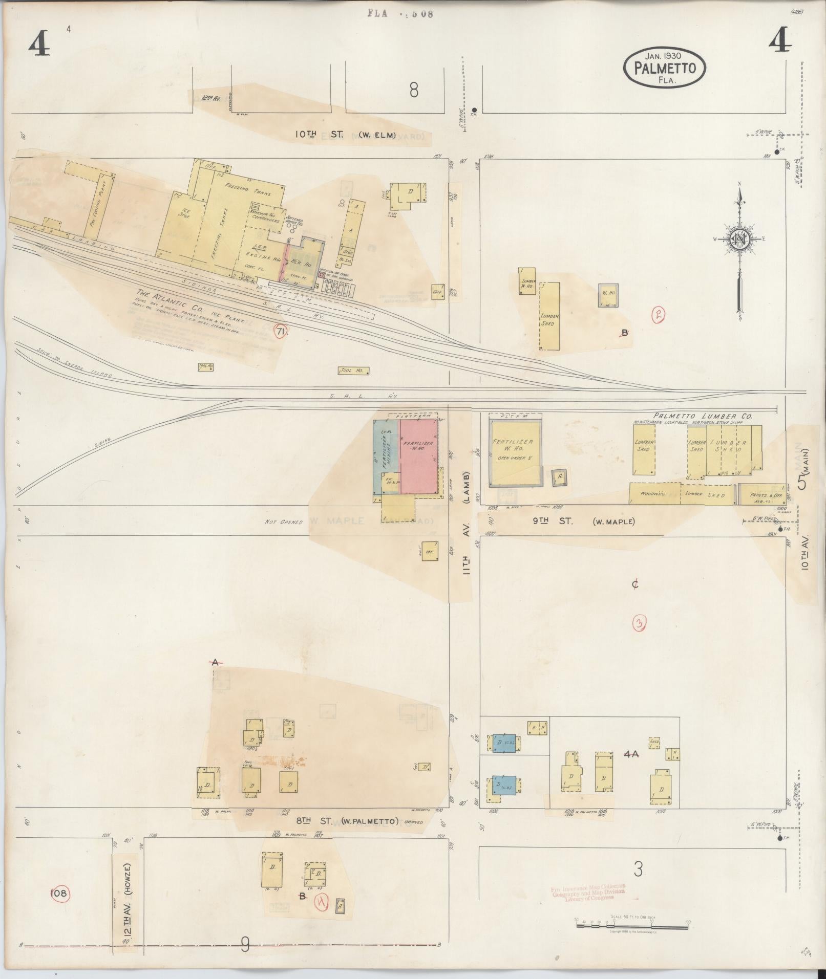 Sanborn Fire Insurance Map from Palmetto, Manatee County, Florida (1944), Sheet #0004 - Complete Map Set gallery image, historic Sanborn map, vintage wall art, Florida Florida