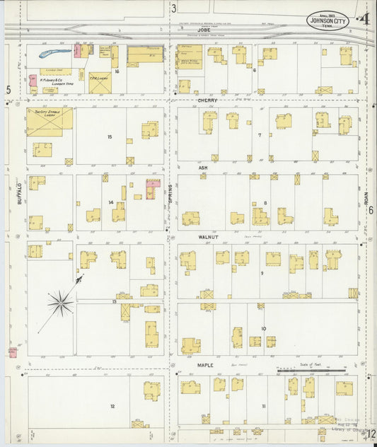 Sanborn Fire Insurance Map from Johnson City, Washington County, Tennessee (1903), Sheet #0004 - Historic Sanborn Fire Insurance Map Print, vintage old map wall art, antique decor, genealogy gift, Tennessee Tennessee map
