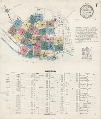 Sanborn Fire Insurance Map from Saint Johns, Multnomah County, Oregon (1911), Sheet #0001 - Complete Map Set gallery image, historic Sanborn map, vintage wall art, Oregon Oregon