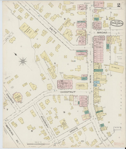 Sanborn Fire Insurance Map from Oneonta, Otsego County, New York (1886), Sheet #0002 - Complete Map Set gallery image, historic Sanborn map, vintage wall art, New York New York