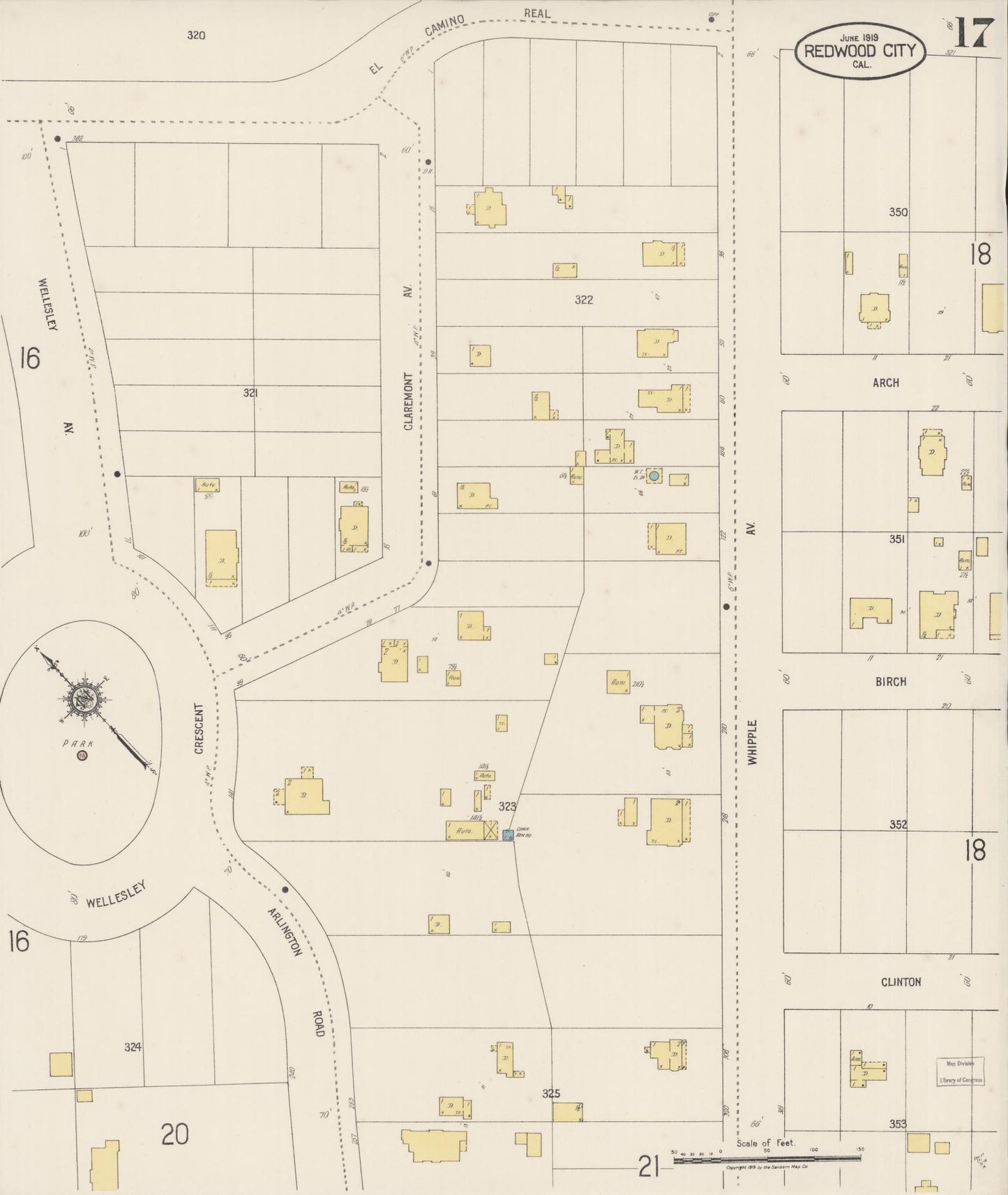 Sanborn Fire Insurance Map from Redwood City, San Mateo County, California (1919), Sheet #0017 - Complete Map Set gallery image, historic Sanborn map, vintage wall art, California California