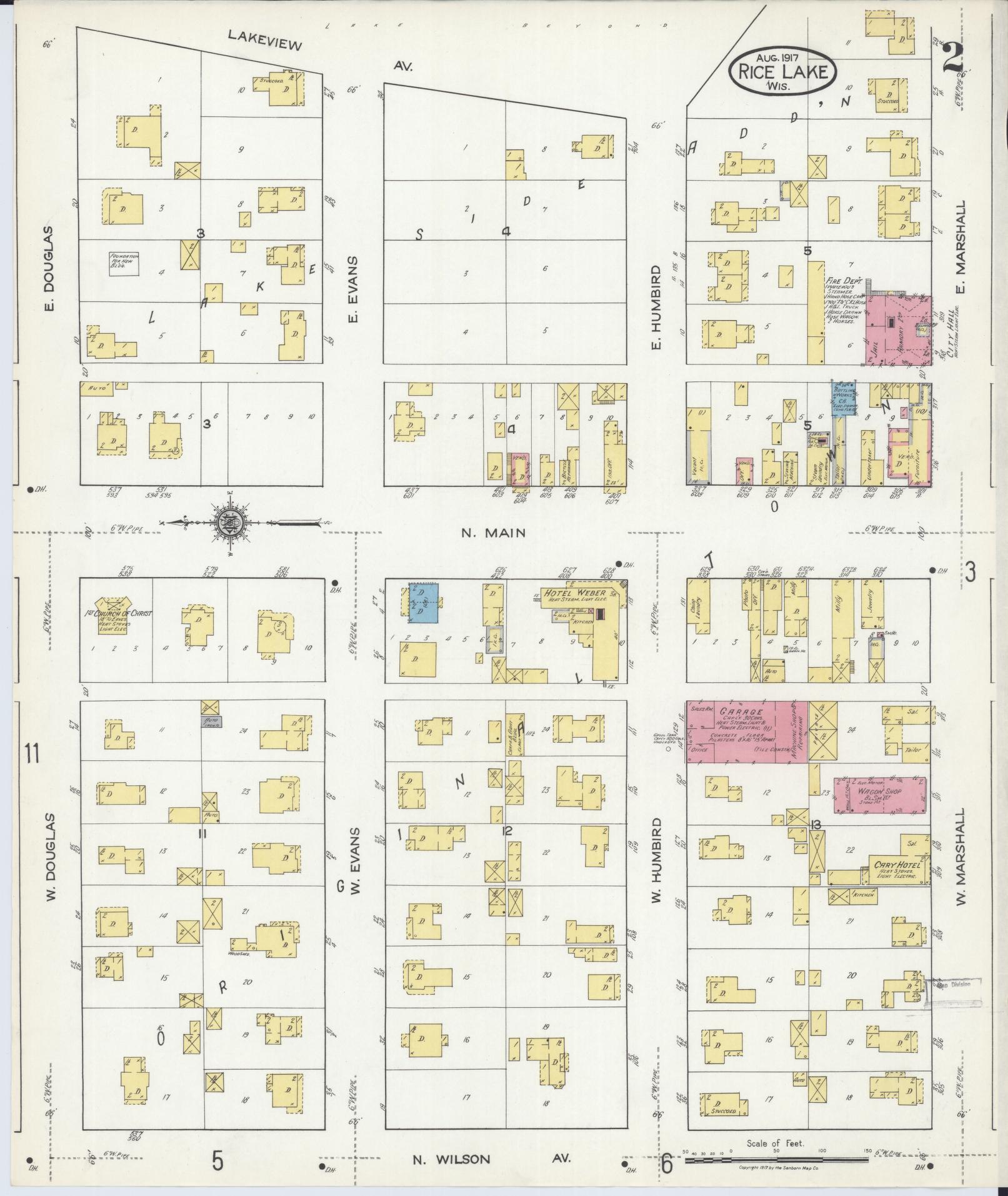 Sanborn Fire Insurance Map from Rice Lake, Barron County, Wisconsin (1917), Sheet #0002 - Historic Sanborn Fire Insurance Map Print, vintage old map wall art, antique decor, genealogy gift, Wisconsin Wisconsin map