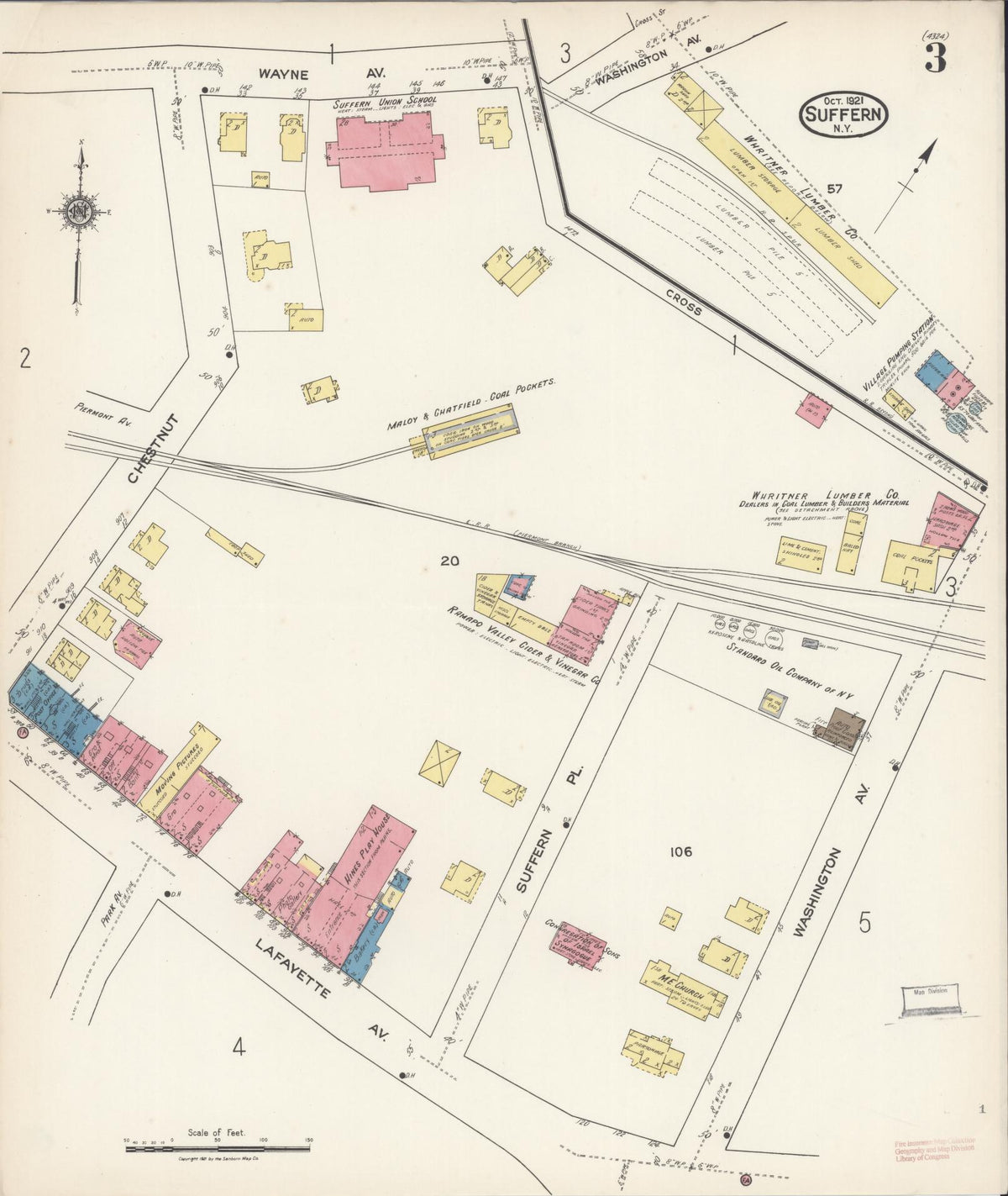 Sanborn Fire Insurance Map from Suffern, Rockland County, New York (1921), Sheet #0003 - Complete Map Set gallery image, historic Sanborn map, vintage wall art, New York New York