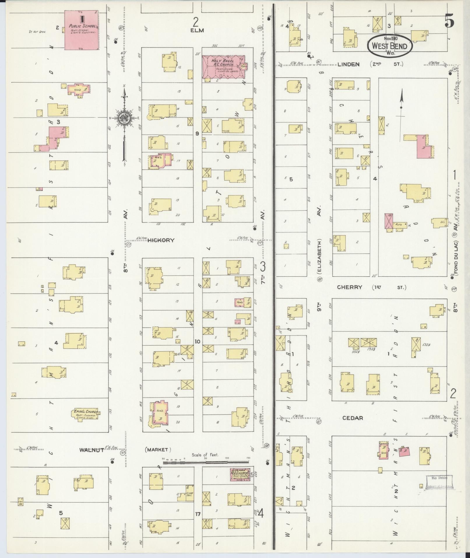 Sanborn Fire Insurance Map from West Bend, Washington County, Wisconsin (1910), Sheet #0005 - Historic Sanborn Fire Insurance Map Print, vintage old map wall art, antique decor, genealogy gift, Wisconsin Wisconsin map