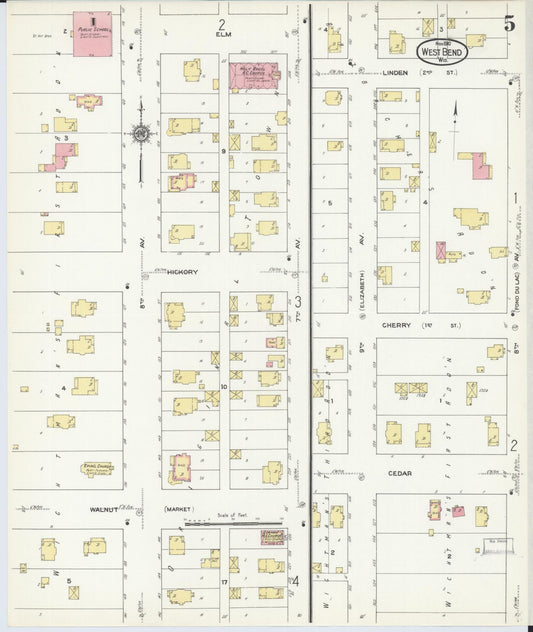 Sanborn Fire Insurance Map from West Bend, Washington County, Wisconsin (1910), Sheet #0005 - Historic Sanborn Fire Insurance Map Print, vintage old map wall art, antique decor, genealogy gift, Wisconsin Wisconsin map