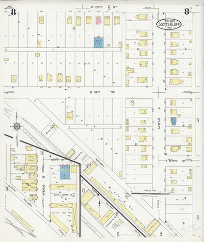 Sanborn Fire Insurance Map from Scottsbluff, Scotts Bluff County, Nebraska (1924), Sheet #0008 - Complete Map Set gallery image, historic Sanborn map, vintage wall art, Nebraska Nebraska
