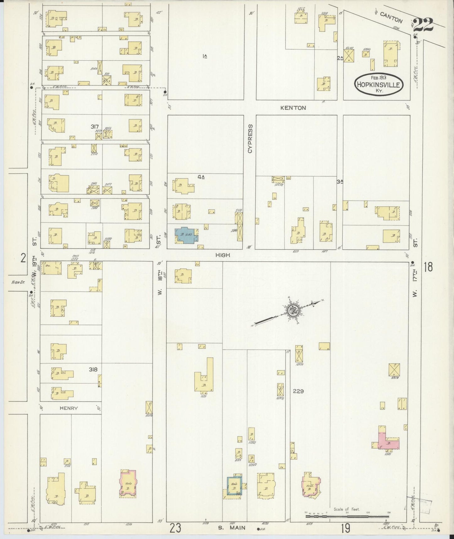 Sanborn Fire Insurance Map from Hopkinsville, Christian County, Kentucky (1913), Sheet #0022 - Complete Map Set gallery image, historic Sanborn map, vintage wall art, Kentucky Kentucky