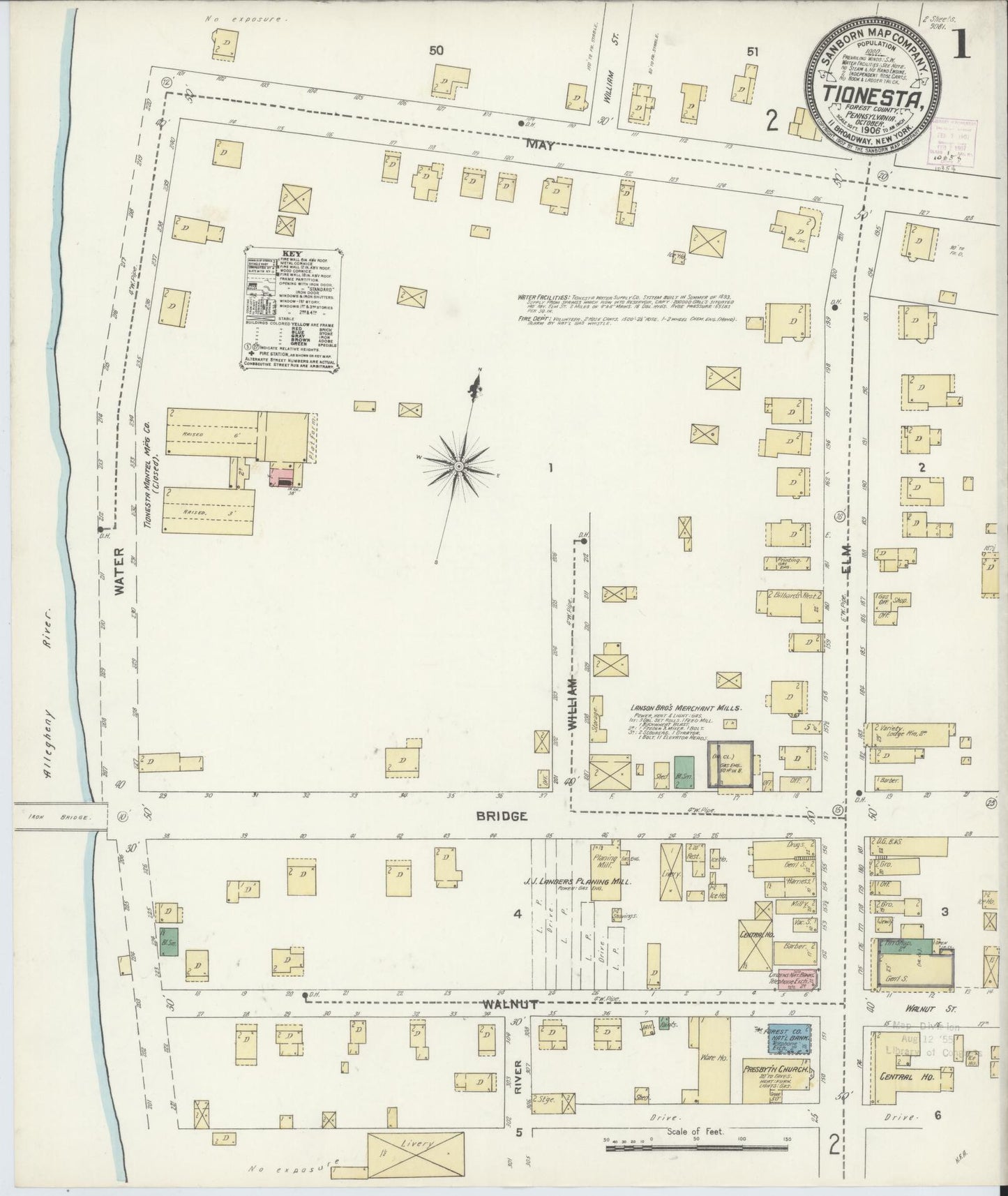 Sanborn Fire Insurance Map from Tionesta, Forest County, Pennsylvania (1906), Sheet #0001 - Historic Sanborn Fire Insurance Map Print, vintage old map wall art, antique decor, genealogy gift, Pennsylvania Pennsylvania map