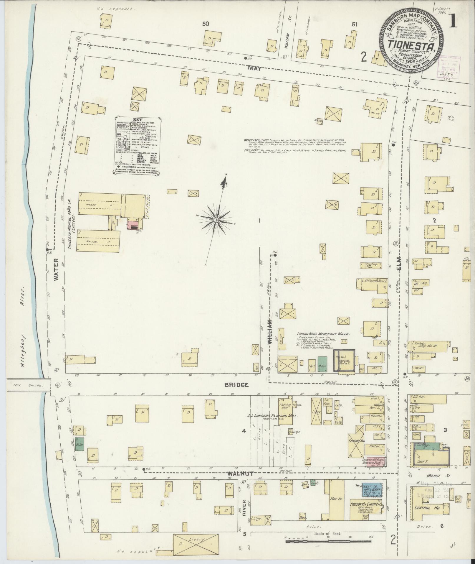 Sanborn Fire Insurance Map from Tionesta, Forest County, Pennsylvania (1906), Sheet #0001 - Historic Sanborn Fire Insurance Map Print, vintage old map wall art, antique decor, genealogy gift, Pennsylvania Pennsylvania map