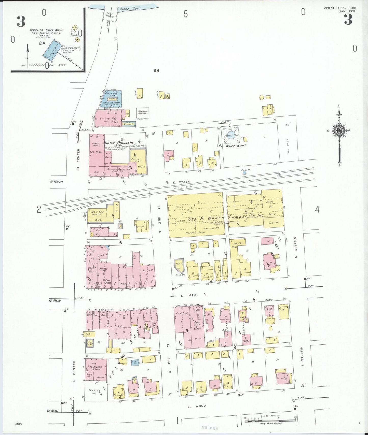 Sanborn Fire Insurance Map from Versailles, Darke County, Ohio (1951), Sheet #0003 - Complete Map Set gallery image, historic Sanborn map, vintage wall art, Ohio Ohio