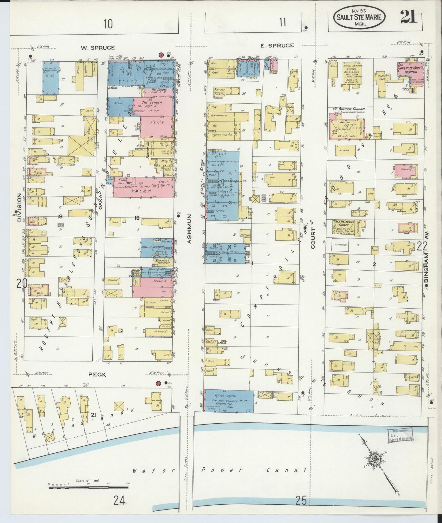 Sanborn Fire Insurance Map from Sault Sainte Marie, Chippewa County, Michigan (1915), Sheet #0021 - Complete Map Set gallery image, historic Sanborn map, vintage wall art, Michigan Michigan