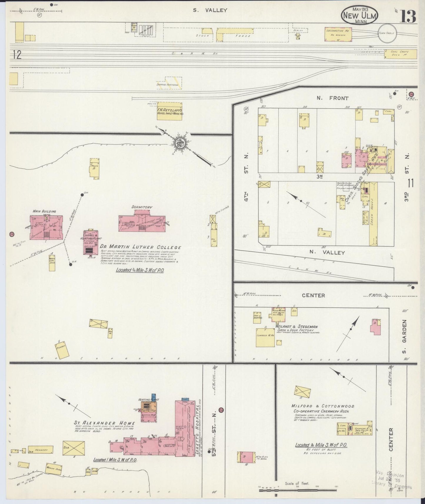 Sanborn Fire Insurance Map from New Ulm, Brown County, Minnesota (1913), Sheet #0013 - Complete Map Set gallery image, historic Sanborn map, vintage wall art, Minnesota Minnesota