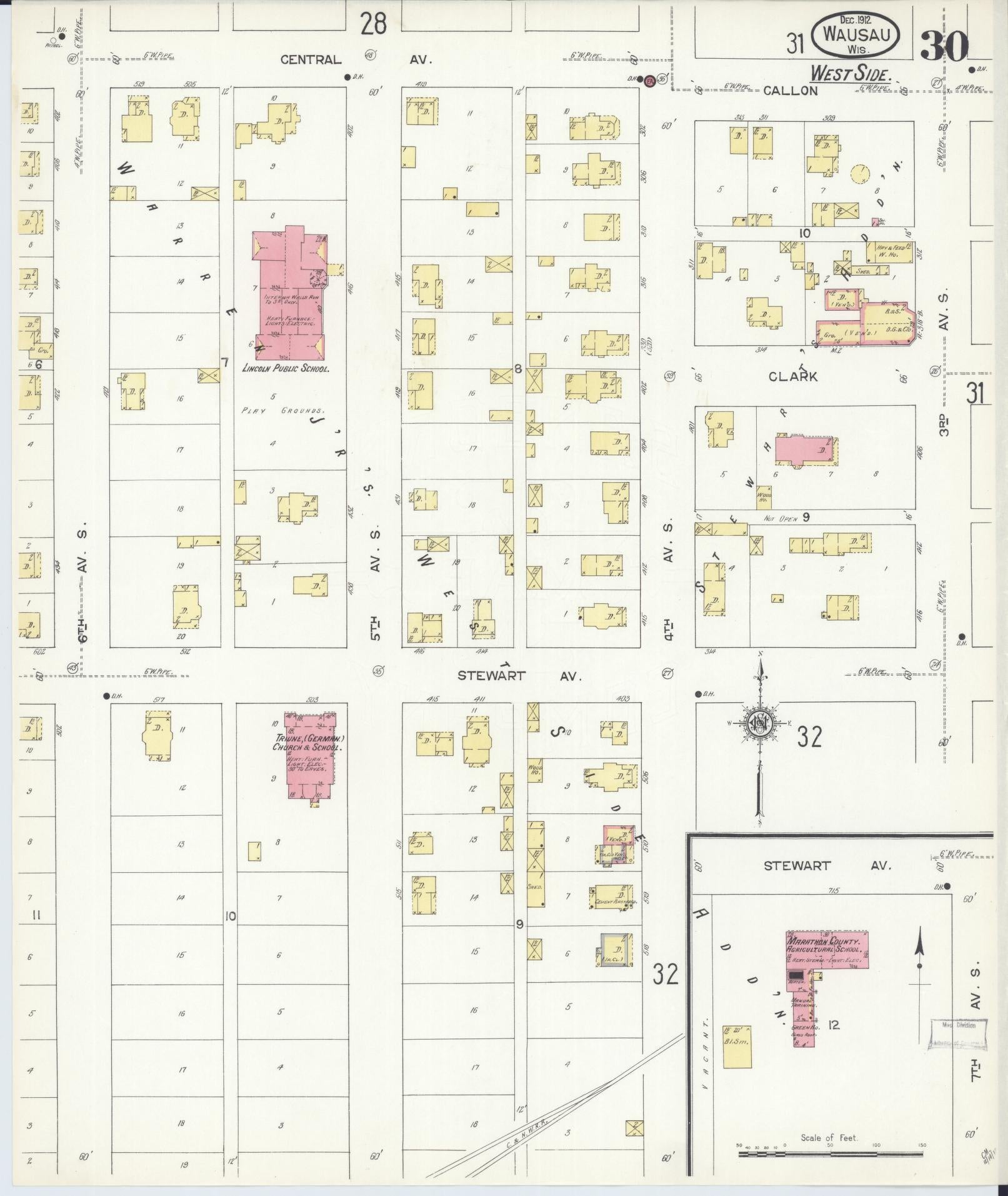 Sanborn Fire Insurance Map from Wausau, Marathon County, Wisconsin (1912), Sheet #0030 - Complete Map Set gallery image, historic Sanborn map, vintage wall art, Wisconsin Wisconsin