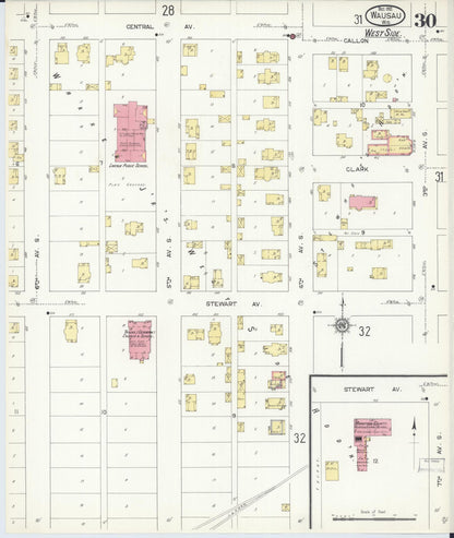 Sanborn Fire Insurance Map from Wausau, Marathon County, Wisconsin (1912), Sheet #0030 - Complete Map Set gallery image, historic Sanborn map, vintage wall art, Wisconsin Wisconsin