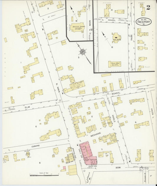 Sanborn Fire Insurance Map from Freeport, Cumberland County, Maine (1912), Sheet #0002 - Historic Sanborn Fire Insurance Map Print, vintage old map wall art, antique decor, genealogy gift, Maine Maine map