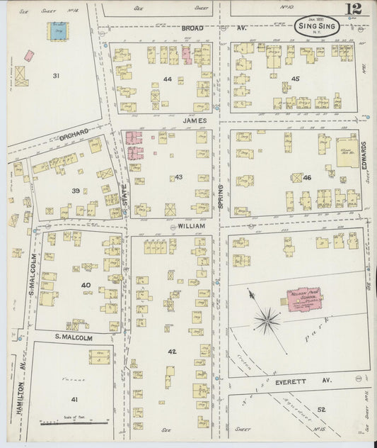 Sanborn Fire Insurance Map from Sing Sing, Westchester County, New York (1891), Sheet #0012 - Historic Sanborn Fire Insurance Map Print, vintage old map wall art, antique decor, genealogy gift, New York New York map