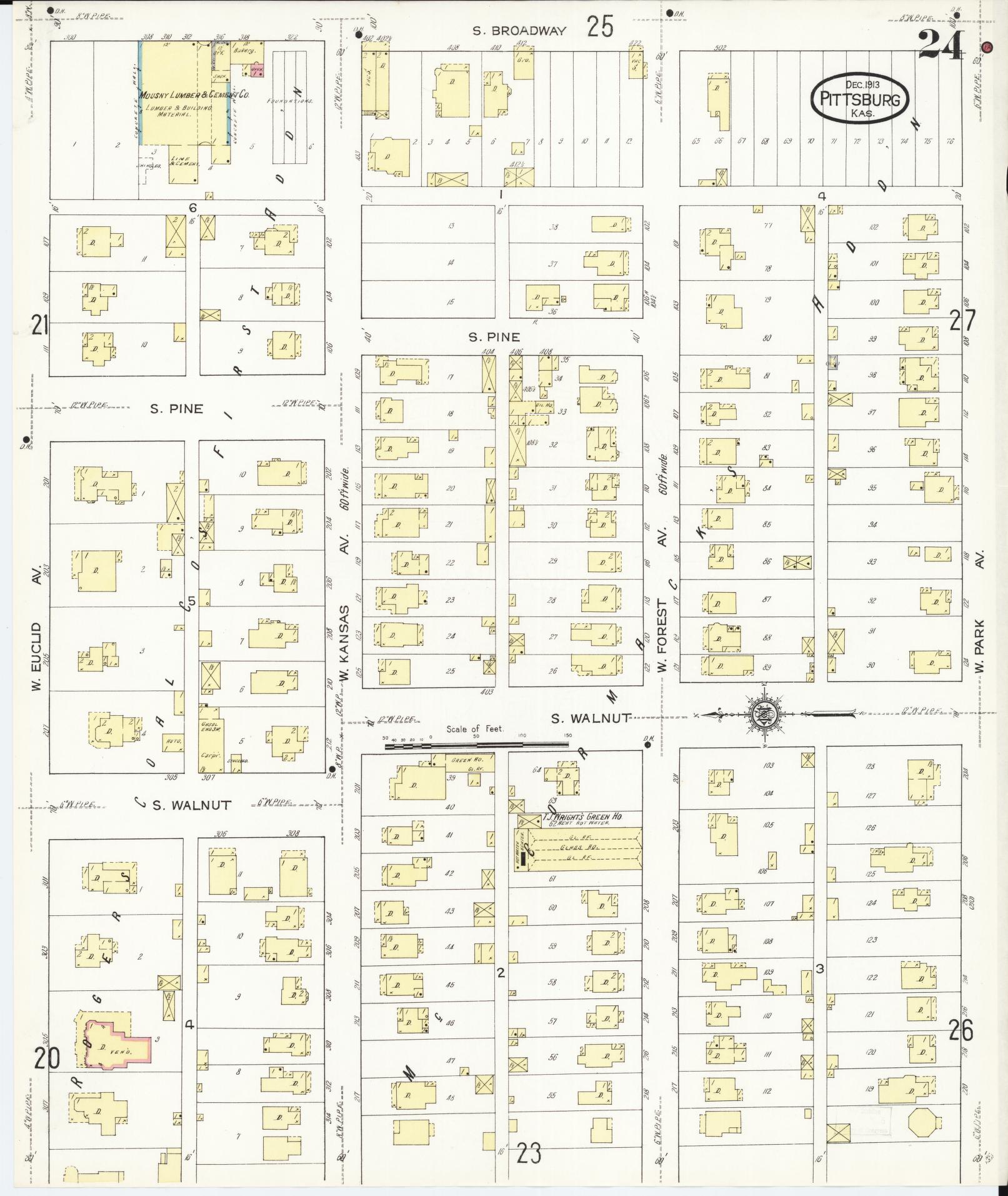 Sanborn Fire Insurance Map from Pittsburg, Crawford County, Kansas (1913), Sheet #0024 - Complete Map Set gallery image, historic Sanborn map, vintage wall art, Kansas Kansas