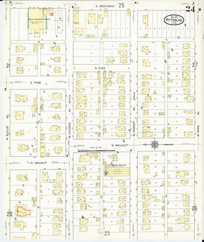 Sanborn Fire Insurance Map from Pittsburg, Crawford County, Kansas (1913), Sheet #0024 - Complete Map Set gallery image, historic Sanborn map, vintage wall art, Kansas Kansas