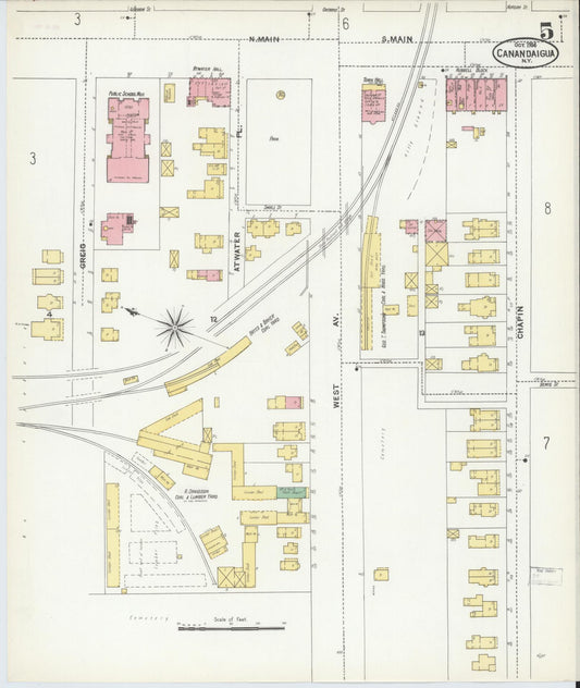 Sanborn Fire Insurance Map from Canandaigua, Ontario County, New York (1904), Sheet #0005 - Historic Sanborn Fire Insurance Map Print, vintage old map wall art, antique decor, genealogy gift, New York New York map